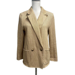 TopShop Blazer Jacket sz 6 Khaki White Tweed Stretch Career Casual Pockets